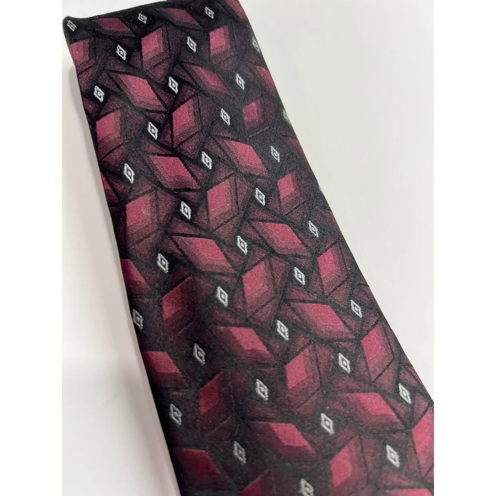 J. Ferrar Necktie‎ Mens OS Burgundy Geometric Silk Blend Formal Business A20